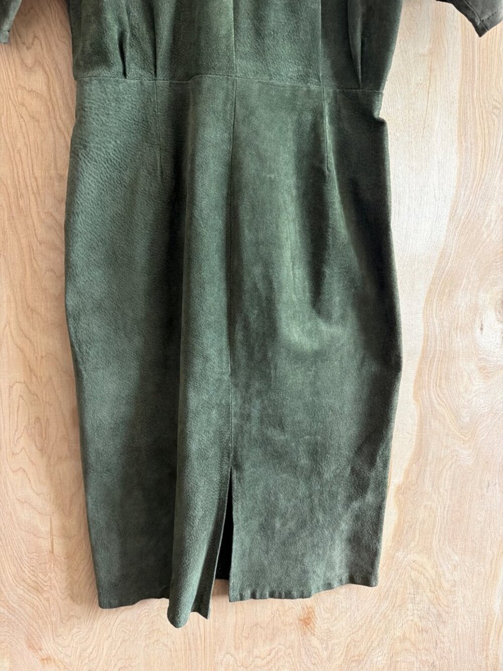 Vintage Della Roufogali Olive Green Suede Leather Safari Shirt Dress Size 10 - Picture 11 of 14